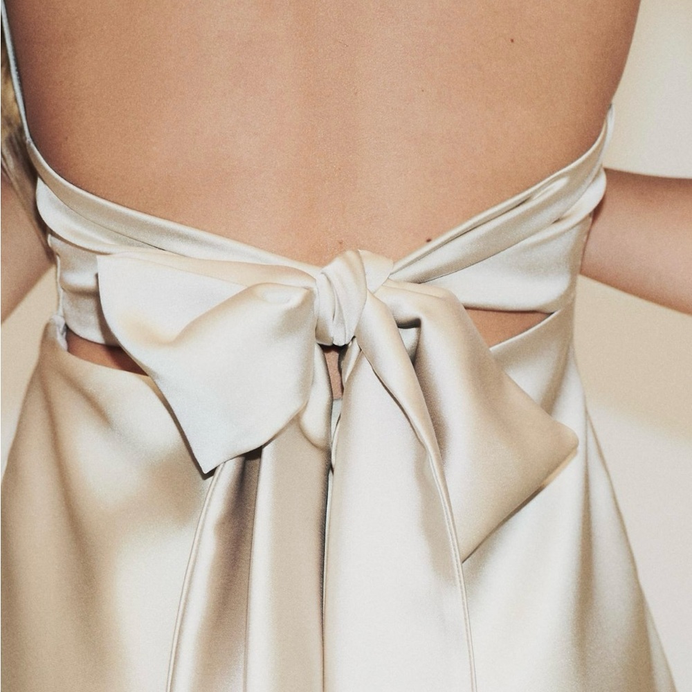 Zara Backless Satin Halter Dress with Beautiful Back Bow/Mini/ New with Tags - Picture 3 of 9